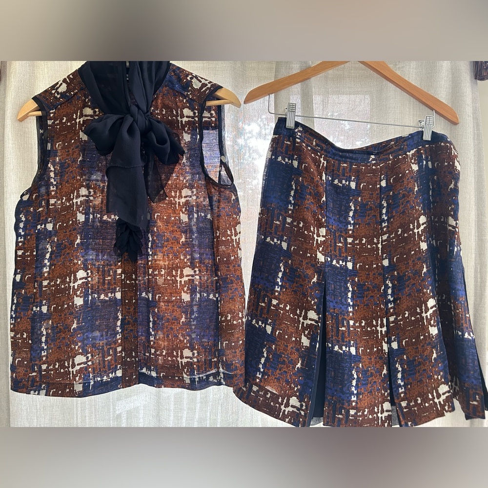 Tory Burch Blue and White Mini A-Line Skirt